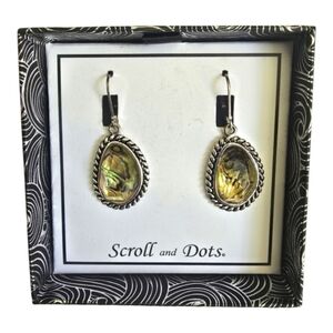 Scroll and Dots Silver Topaz Green Shell Earrings
